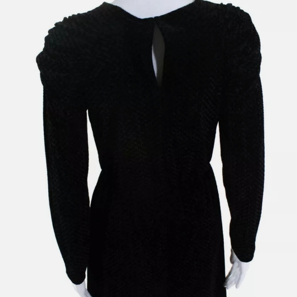 Burnout velvet black puff sleeve dress 6 S M cy - Picture 5 of 8